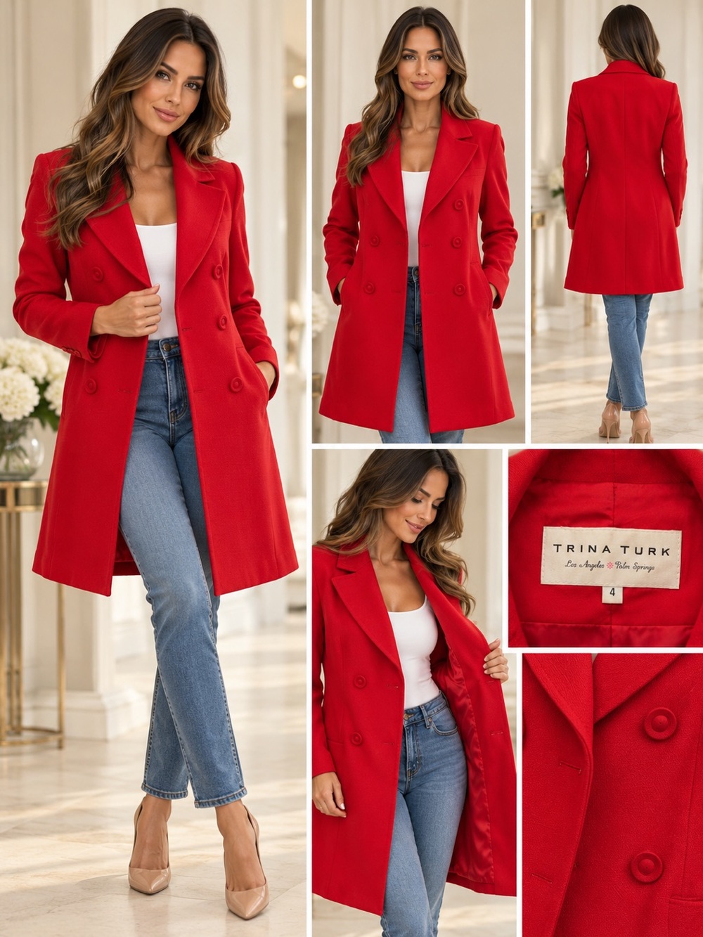 Trina Turk Vibrant Red Linen / Silk Coat